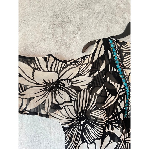 Melissa Paige Floral Cold Shoulder Beaded V-Neck Blouse Top M - Picture 9 of 10